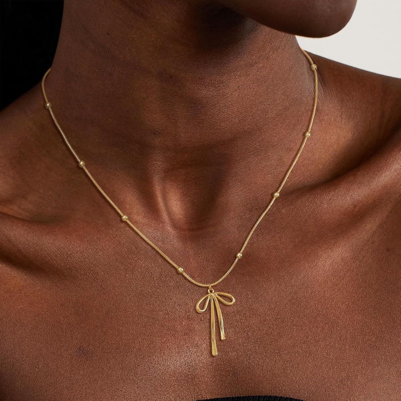 Risamil Store 14K Gold Plated Necklace for Women - Bow Necklace - Dainty Necklace Cute Small Tiny Bow Pendant Choker Chain Necklace Trendy Necklaces for Women Jewelry Gift - Image 2
